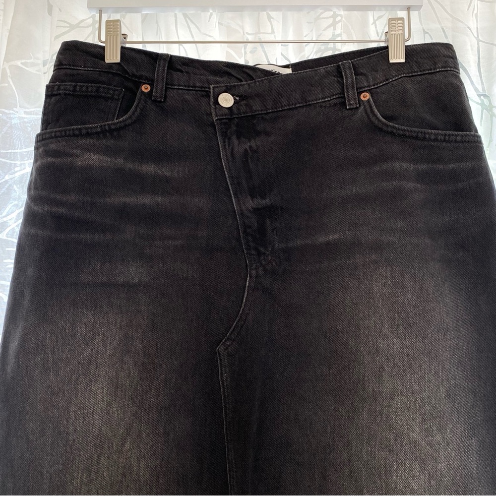 REFORMATION JEANS BLACK NILA DENIM FRONT SLIT MAXI SKIRT - Picture 6 of 15